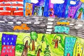 Ватолина Виктория, 7 лет, «В городе», б., фломастеры, «ДХШ № 3», г. Пенза