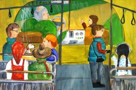 Верещагина Дарья, 12 лет, «В городском автобусе», б., гуашь, ДШИ № 2 им. П.И. Чайковского, г. Ижевск, Удмуртская  республика