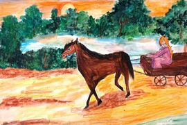 Вировец Анна, 11 лет, «Транспорт наших предков», б., смеш. тех., «ДШИ им. Ю.А. Гагарина», Волгоградская область, г. Котельниково