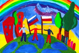 Тедеева Виктория, 12 лет, Вместе мы страна Россия, б., гуашь, Осетия