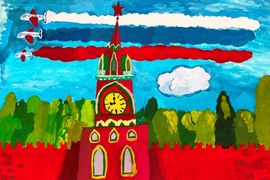 Чиркова Александра, 9 лет, Стрижи над Кремлём, б., гуашь, г. Волгоград