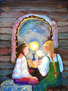 Андреева Дарья, 13 лет, Рождественские гадания, б., гуашь, ДМШ №10, г. Казань