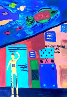 Ремов Олег, 13 лет, Исследовательская база под водой,б., гуашь 