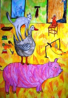 Терещук Варвара, 10 лет, Каштанка, б., цветные карандаши