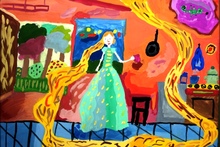 Пирогова Елизавета, 7 лет, Сказка Рапунцель, б., гуашь