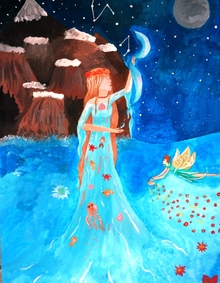 Кувакина Ева, 14 лет, Фея воды, б., гуашь, преп. Самарина Л.Ю.