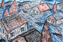 Ольховикова Алиса, 13 лет, Наводнение, б., пастель, преп. Самарина Л.Ю.