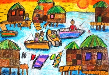 Раевская София, 9 лет, Деревня на воде, б., пастель, преп. Самарина Л.Ю.