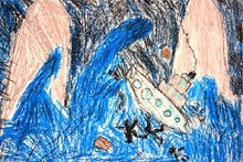 Романов Валерий, 7 лет, Кораблекрушение, б., пастель, преп. Самарина Л.Ю.
