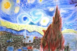 Алексеенко Дмитрий, 11 лет, Копия к картине В. Ван Гога Звездная ночь, б., пастель, ВОДХГ, г. Волгоград