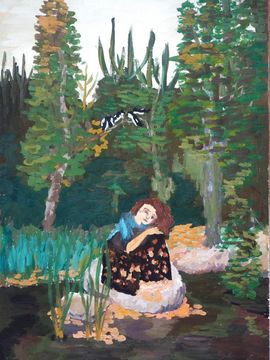 Чабанец Анна, 13 лет, Копия к картине В. Васнецова Алёнушка, б., гуашь, ДХШ, г. Славянск-на-Кубани