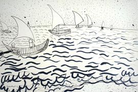 Яковлева Анастасия, 10 лет, Копия к картине В. Ван Гога Лодки в море у Сен-Мари, б., тушь, перо, ДШИ, п. Октябрьский, Волгоградская обл.