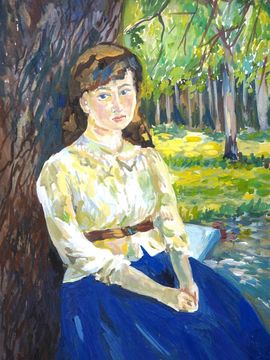 Исамуллаева Динара, 13 лет, Копия к картине В. Серова Девушка освещенная солнцем, б., гуашь, ДШИ №5, г. Астрахань