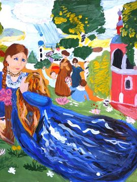 Истомина Мария, 8 лет, Копия к картине Б. Кустодиева Девушка на Волге, б., гуашь, ДШИ №11, г. Ульяновск