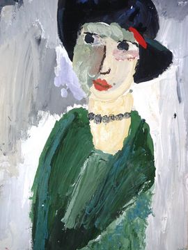 Казакова Мария, 7 лет, Копия к картине К. ван Дюнгер Дама в черной шляпе, б., гуашь, изостудия Фантазер, г. Киров