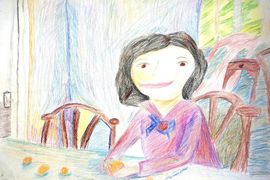 Коробова Елизавета, 8 лет, Копия к картине В. Серова Девочка с персиками, б., цв. карандаши, ВОДХГ, г. Волгоград
