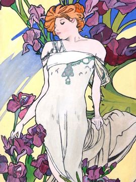 Крюкова Анна, 16 лет, Копия к картине А. Мухи Ирис из серии Цветы, б., гуашь, ДХШ №2, г. Липецк