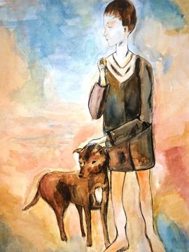 Кузина Анастасия, 15 лет, Копия к картине П. Пикассо Мальчик с собакой, б., смеш. тех., ВОДХГ, г. Волгоград