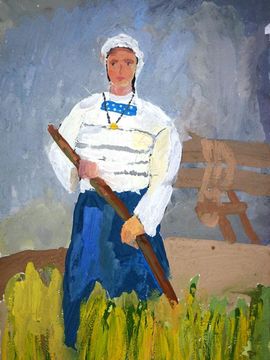 Лежнина Анастасия, 9 лет, Копия к картине Л. Казарян Портрет знатной колхозницы, б., гуашь, изостудия Фантазер, г. Киров
