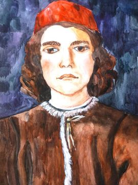 Макарова Мария, 10 лет, Копия к картине Боттичелли Портрет молодого человека, б., акварель, ДХШ, г. Североморск, Мурманская обл.