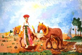 Овчарова Ирина, 11 лет, Копия к картине А. Васнецова На пашне. Весна, б., гуашь, ДШИ, г. Новошахтинск