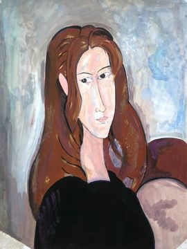 Пантелеева Елена, 15 лет, Копия к картине А. Модильяни Портрет Жанны Эбютерн, б., гуашь, ДХШ №2, г. Липецк