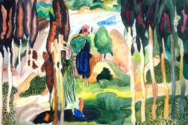 Потеруха Регина, 12 лет, Копия эскиза декорации к балету М. Равеля Дафнис и Хлоя, б., акварель, ДШИ, с. Лузино, Омская обл.