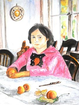 Сидоров Даниил, 12 лет, Копия к картине А. Серова Девочка с персиками, б., акварель, СОШ №19, г. Волгоград
