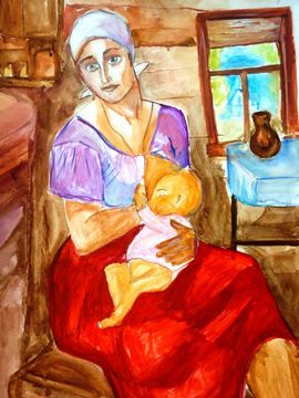 Словохотов Дмитрий, 14 лет, Копия к картине П. Водкина Мать, б., акварель, ВОДХГ, г. Волгоград