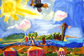 Лосева Арина, 7 лет, Утро в Волгодонске, б., гуашь, г. Шахты, Ростовская обл.
