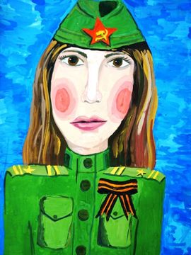 Калетина Анастасия, 10 лет, Юная солдатка, б., гуашь, ДХШ №4, г. Саранск, респ. Мордовия