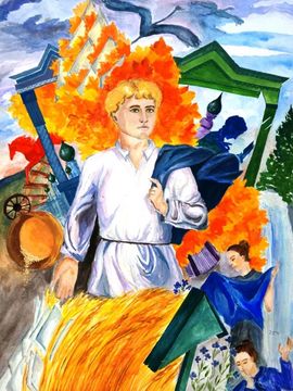 Кильдяйкина Дарья, 14 лет, Поэт С. Есенин, б., акварель, ДХШ №4, г. Саранск, респ. Мордовия