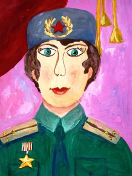 Конопелько Ольга, 9 лет, Портрет героя, б., гуашь, ДХШ им. Ю.И. Саханова, г. Унега, Брянская обл