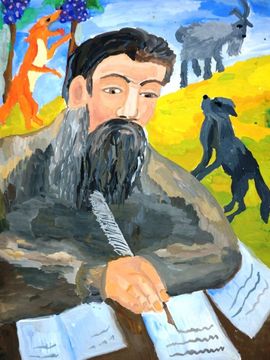 Нацаева Анастасия, 11 лет, Портрет Л. Н. Толстого, б., гуашь, ДХШ №4, г. Саранск, респ. Мордовия