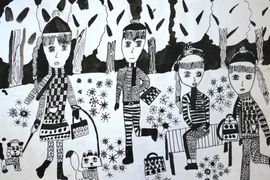 Тюмина Софья, 11 лет, Я с друзьями, б., тушь, ДШИ, с. Лузино, Омская обл.