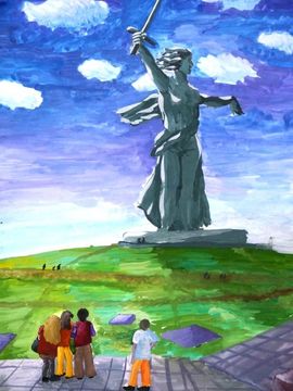 Дрямова Ольга, 13 лет, На Мамаевом Кургане тишина, б., гуашь , г. Волгоград