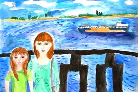 Квашина Мария, 12 лет, На набережной реки Волги, б., акварель, ВОДХГ, г. Волгоград