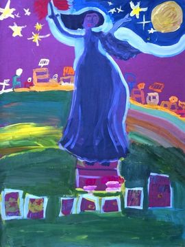 Лемкова Анастасия, 7 лет, Родина-Мать на закате, б.,гуашь, ВОДХГ, г. Волгоград