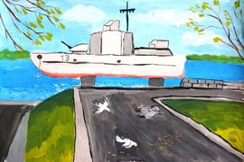 Чепусов Кирилл, 12 лет, Памятник герою Сталинградской флотилии, б., гуашь, г. Волгоград