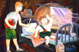 Антонова Татьяна, 14 лет, Малыш в гостях у Карлсона, б., гуашь, ДХШ, г.Полоцк