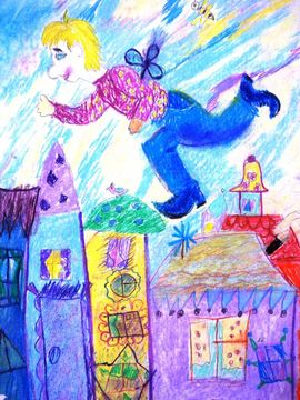 Баннова Анна, 9 лет, Малыш и Карлсон, б., пастель, р.п. Павлоградка, Омская обл.