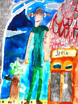 Бергл Пётр, 7 лет, Пипи идёт из школы домой, б, смеш.техн., Основная худ.школа, г.Плзень, Чехия