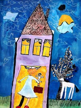 Юрикова Кристина, 7 лет, Пипи в её доме, б., смеш. техн., Основная худ.школа, г.Плзень, Чехия