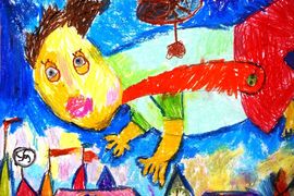 Бурдюков Иван, 6 лет, Карлсон над городом, б., пастель, ВОДХГ, г.Волгоград