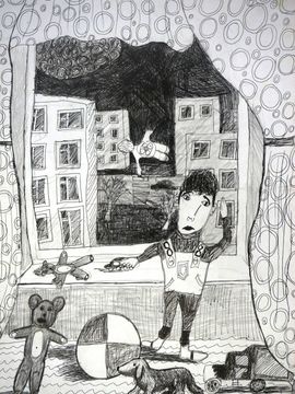 Дмитриева Анна, 7 лет, Малыш и Карлсон, б., смеш.техн., Детская изостудия ''Радуга'', г.Ахтубинск