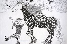 Дятлова Дана, 12 лет, Пеппи на прогулке, б.,тушь, ДШИ №3, г.Орша, Беларусь