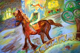 Жук Анастасия, 13 лет, Пэппи гуляет по городу, б., гуашь, ДХШ, г.Полоцк