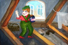 Лабутина Галя, 16 лет, Карлсон на чердаке, б., гуашь, ДХШ, г.Великий Устюг