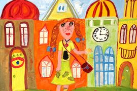 Левашова Лина, 7 лет, Пеппи идёт в магазин, б., гуашь, нововаршавская ДХШ, Омская обл.