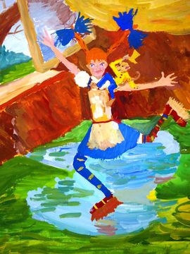 Михайлова Евгения, 9 лет, Веселая уборка, б., гуашь, ДХШ ''Гармония'', г.Волжский